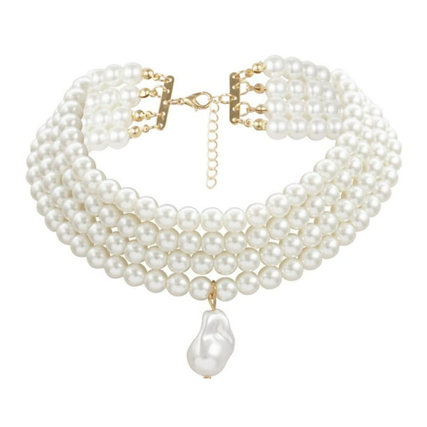 Collar de perlas de varias filas para mujer, collar, collar colgante, collar de perlas Redondo
