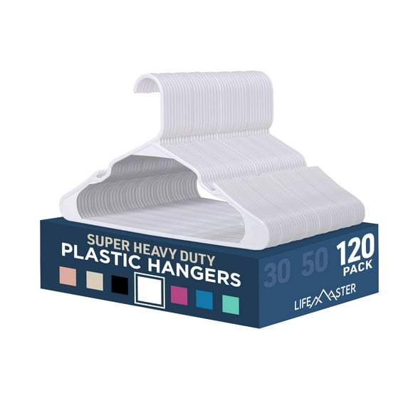 Juego de perchas Lifemaster de plástico, 120 piezas, color blanco