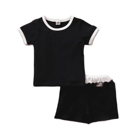 

Gwiyeopda Kids Girls 2-piece Outfit Set Short Sleeve Color Block Tops+Shorts Set for Children Baby Girls