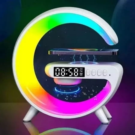 1 Pc Smart Alarm Clock With 5W Fast Charging-Wireless Speaker & RGB Night Light For Bedroom