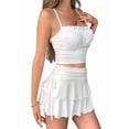 thumbnail image 2 of Pleated Short Skirts for Women Mini Ruffle Skirt Y2k Flowy High Waisted Skirt Stretchy Layered Skirt White XS, 2 of 10
