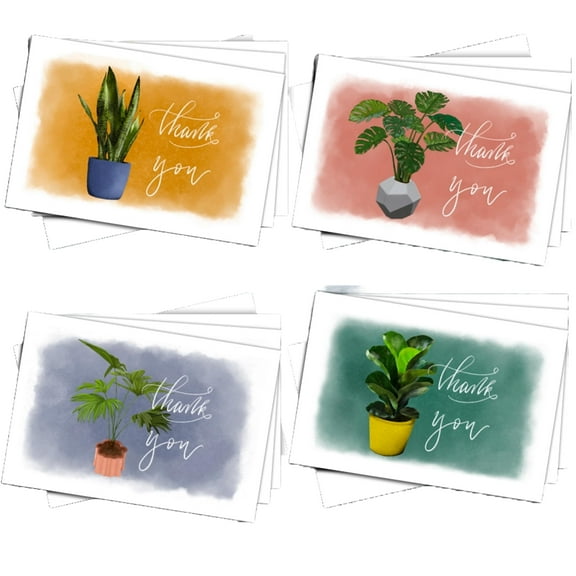 Potted Plants All-Occasion Blank Note Greeting Cards | 12 Pack Assortment Bulk Variety Set (4x6)