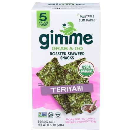 (Pack of 6), Gimme Organic Roasted Seaweed Snacks, Teriyaki , 0.7 oz