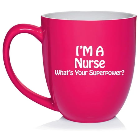 

Nurse Super Power Funny Gift For Nurse Ceramic Coffee Mug Tea Cup Gift for Her Him Friend Coworker Wife Husband (16oz Hot Pink)