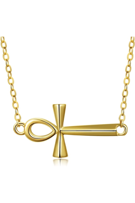 Solid 14k Yellow Gold Egyptian Ankh Cross/Simple Cross/Infinity Sideway Necklace Religious Layered Cross Choker for Women Jewelry Gift Christmas