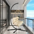 thumbnail image 2 of CQSXDA Swing Egg Chair With Stand In Modern Wicker Rattan Design For Indoor Outdoor Use With Cushion And Pillow,Beige+Brown, 2 of 12