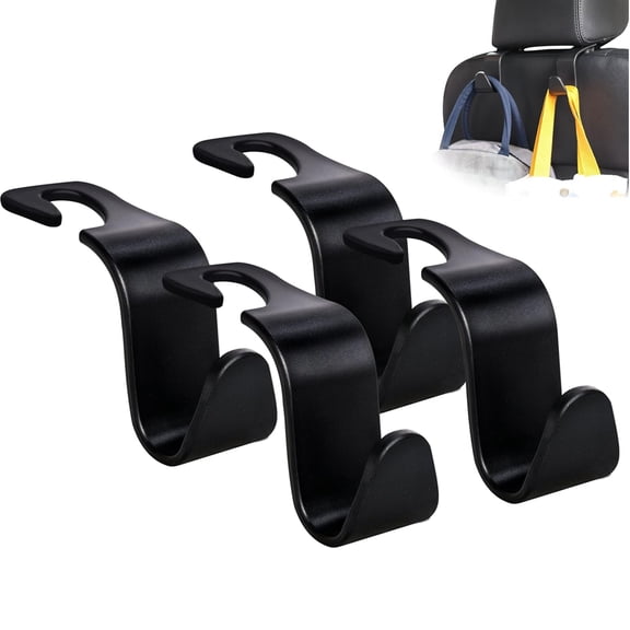 Bxaolu Car Seat Headrest Hook, Auto Seat Hook Hangers Storage Organizer Interior Accessories for Purse Coats Umbrellas Grocery Bags Handbag, 4Pack, Black S-Type