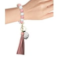 thumbnail image 4 of WIRESTER 2pcs Set White Chihuahua Dog & Cavalier King Charles Spaniels Dog Rose Quartz Beaded Bracelet Keychain With Tassel & Round Glitter Silver Key Ring Car Key Chain Wristlet For Women Girls, 4 of 5