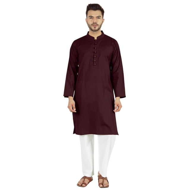 Atasi Ensemble Kurta Pyjama 2 Pcs pour Homme, Col Henley, Kurta Long Décontracté