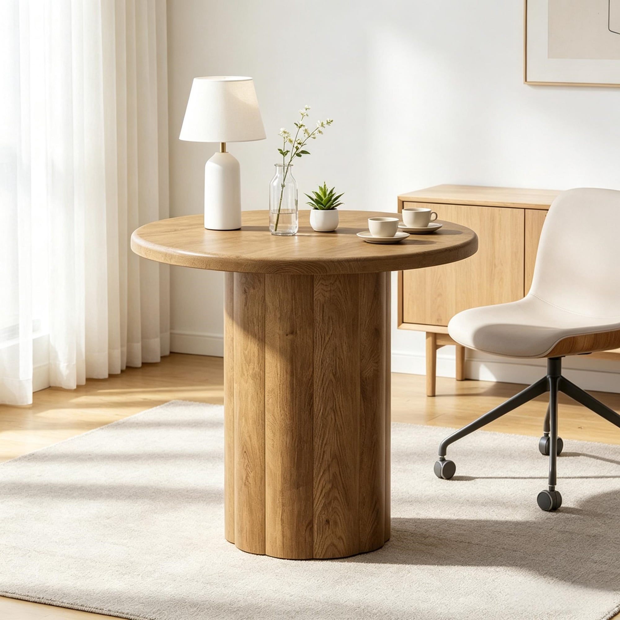 31.5 Inch Round Conference Table for 4 People, MDF with Sturdy Base