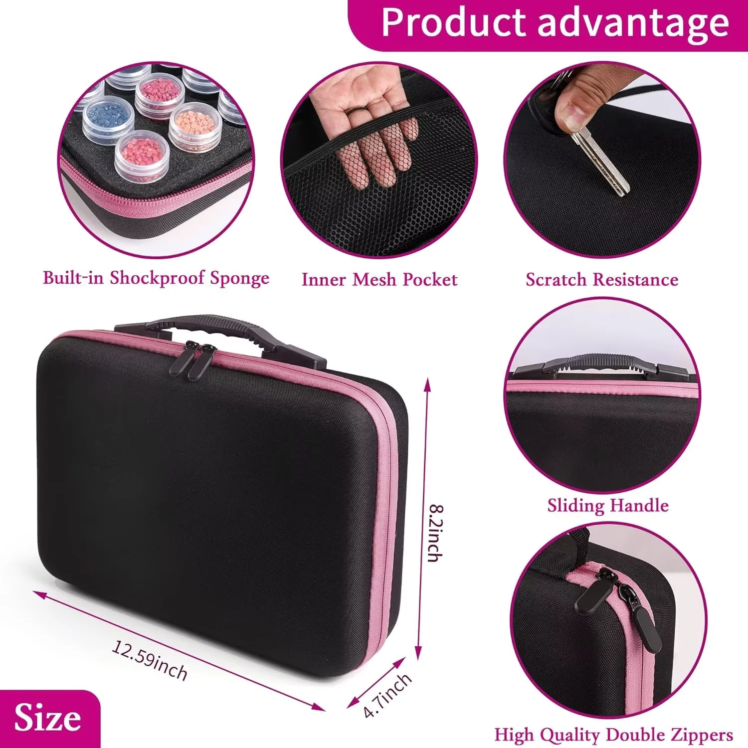 120-Slot Anti-Leak Storage Box for 5D Diamond Painting Kits, Portable Diamond Art Container with 30 Compartments & Pick-Up Pen for Diamond Painting Accessories and Tools, Pink