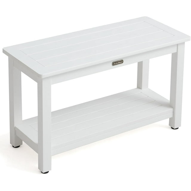 Banc de Douche Siège pour Intérieur de Douche Tabouret de Douche en Bois Poly pour Raser les Jambes Repose-Pieds de Douche de Salle de Bain avec Tablette de Rangement Siège de Chaise de Douche en Plastique pour avec Pieds Ajustables