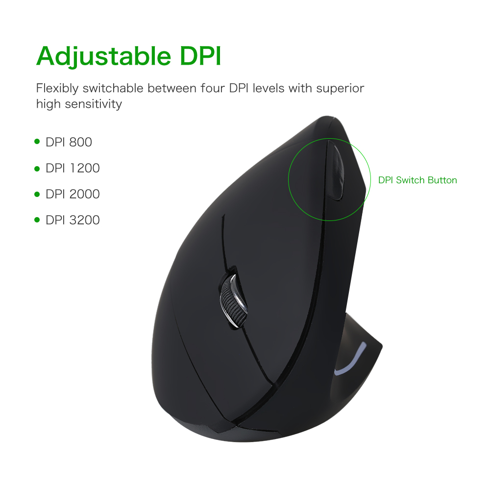 2.4G Wireless Vertical Mouse USB Ergonomic Optical Mouse High Precision Adjustable 800/ 1200/ 1600 DPI 5 Buttons Replacement for Laptop PC - image 3 of 6