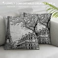 thumbnail image 3 of Orinice  Paris Throw Pillow Cushion Cover, Sketch Parisian Street with Trees and Eiffel Famous City Scenery Architectural Print, Decorative Square Accent Pillow Case,  White, 3 of 5