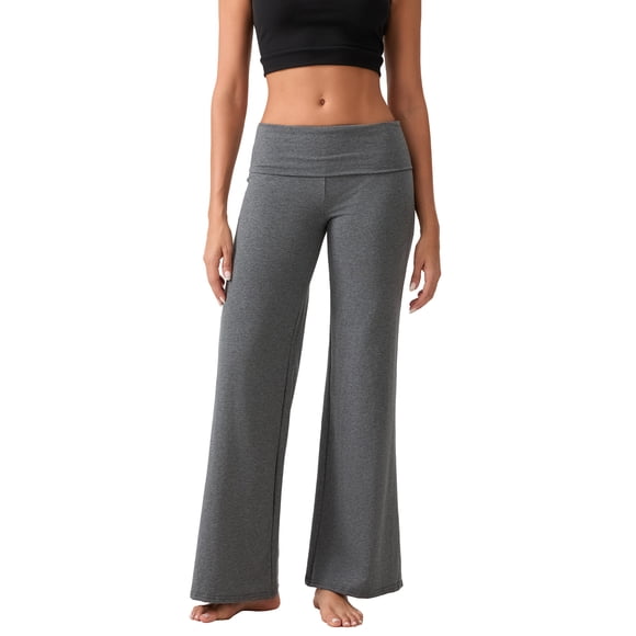 Gupgi Fold Over Yoga Pants for Women Wide Leg Trousers Solid Color Striped Lounge Pants