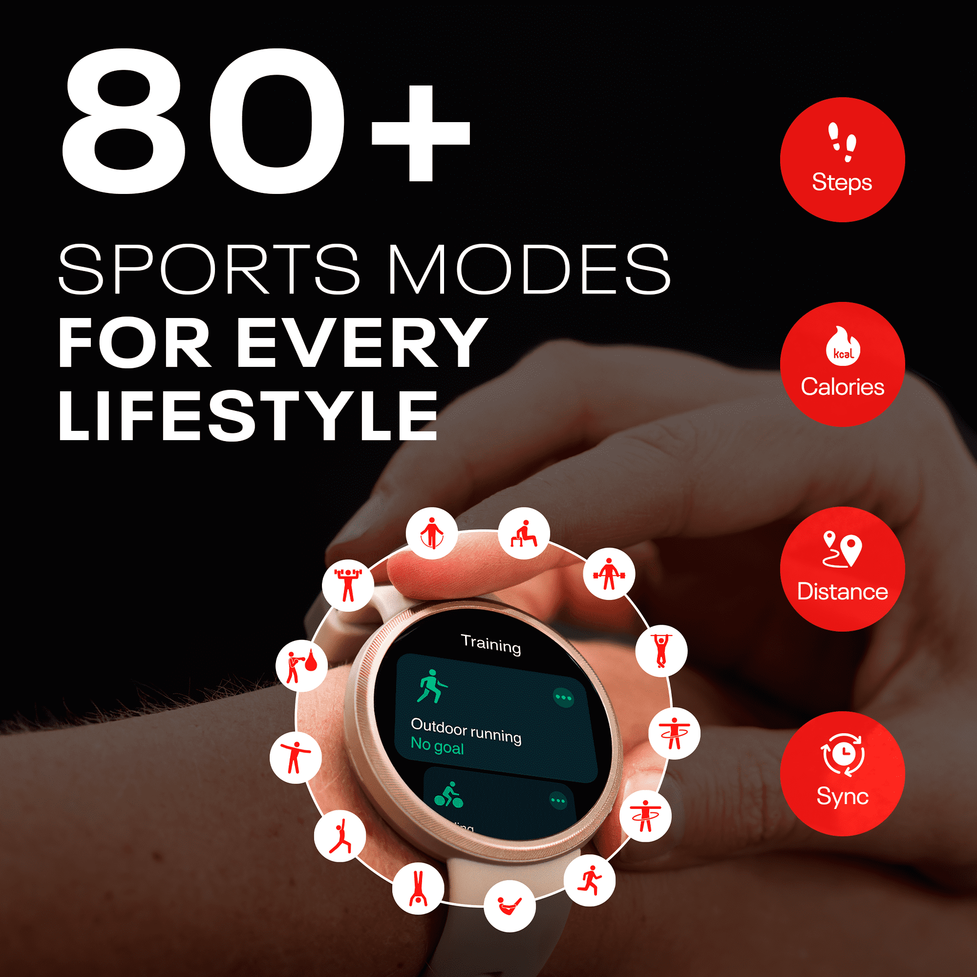 Reebok Rush Smartwatch Scratch-Resistant Black Plastic Case with Midnight Black Watch Band, 1 Pack