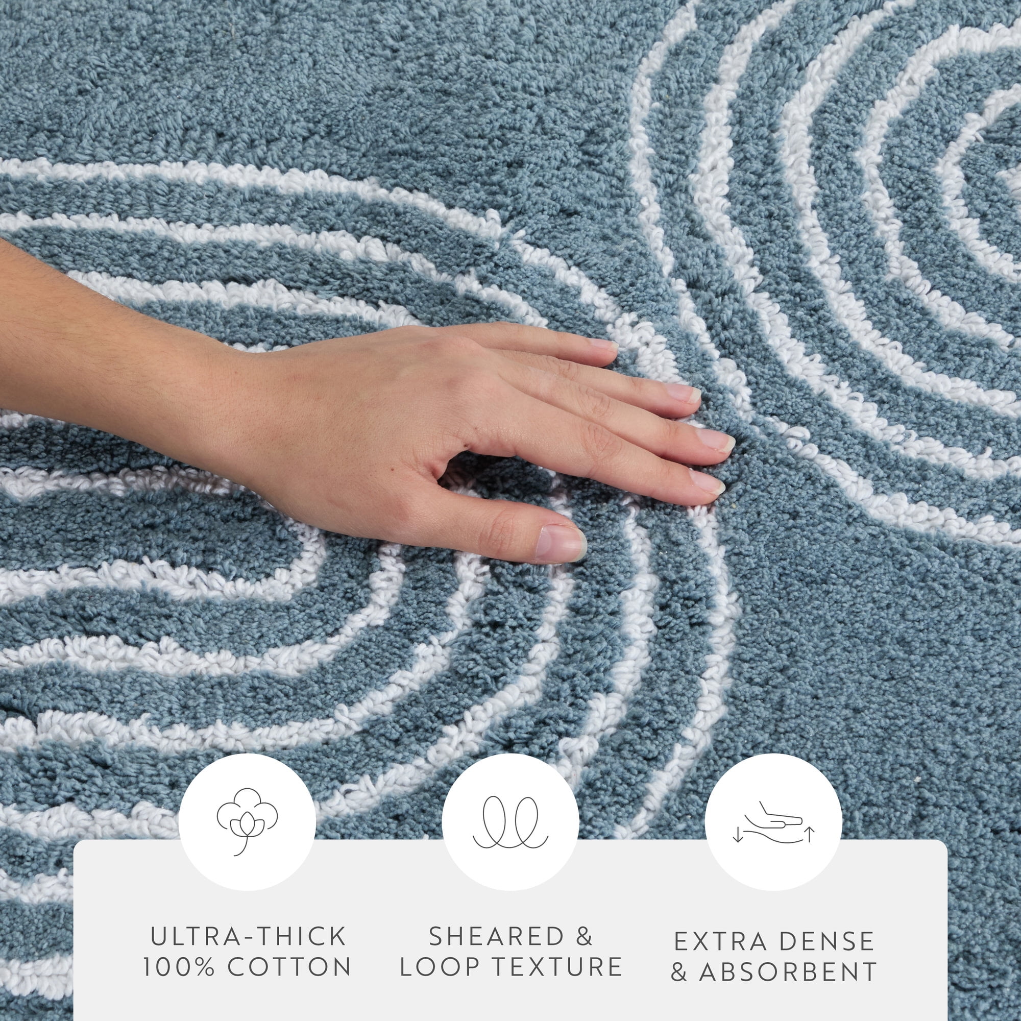 100% Cotton Modern Patterned Bath Mat by Comfort Canopy, Light Blue Geometric, 24" x 17"