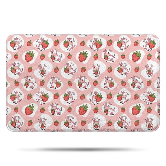 Pink Cow Strawberry Pattern Bathroom Rugs Mat,Non Slip Microfiber Bathroom Rug,Rubber Backing,Soft Bathroom Mats for Bathroom Floor,Tub and Shower,17x27in(43x68cm)