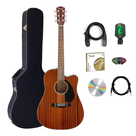 Fender CD-60SCE Solid Top Dreadnought Acoustic-Electric Guitar - All Mahogany w/ Hard Case