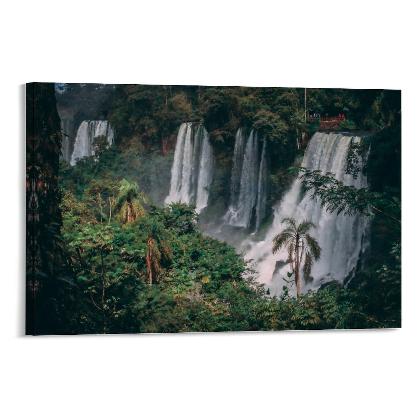 Waterfall on the Cliffs Canvas Wall Art with Framed, Horizontal Version