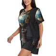 thumbnail image 2 of Daiia Owl Globe Sculpture Pattern Womens Pajama Sets Short Sleeve Pajamas for Women Sets Soft Lounge Sets Casual Round Neck Sleepwear PJS-Large, 2 of 7
