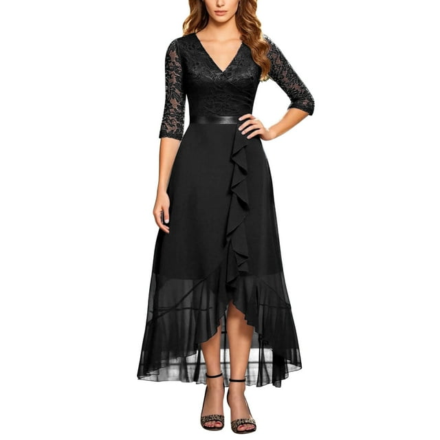 Daznico Robes Élégantes pour Femmes, Robe de Mariage Formelle en Dentelle Florale à Col Élégant pour Femmes, Robes pour Femmes Cache Ventre
