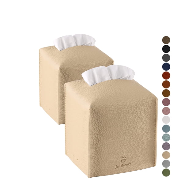 Funda para pañuelos Jeethemy, cuadrada, piel sintética, doble, color beige