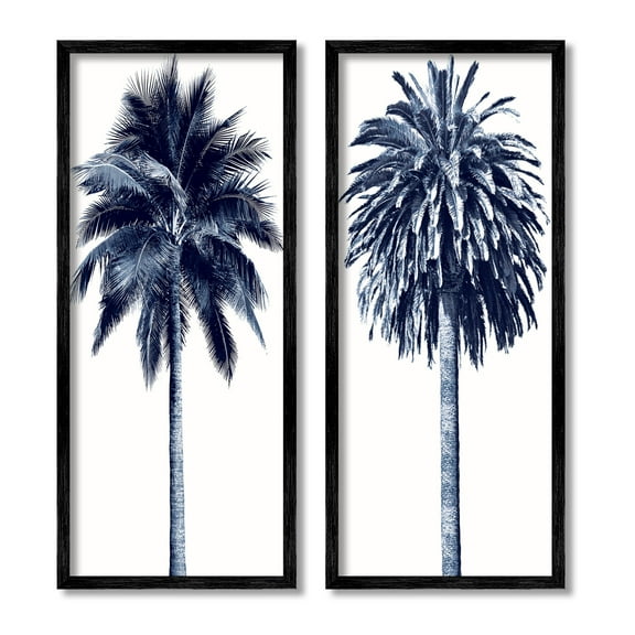 Modern Summer Palms Detailed Nature Botanical & Floral Graphic Art Black Framed Art Print Wall Art, Set of 2