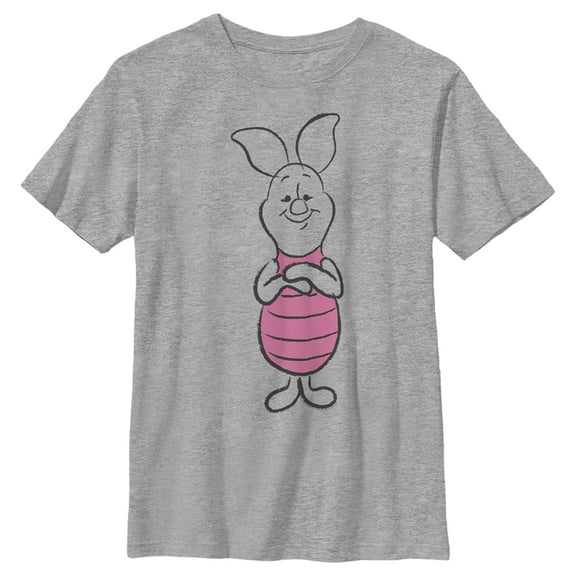 Boy's Winnie the Pooh Smiling Piglet Sketch Portrait  Graphic Tee Athletic Heather Medium