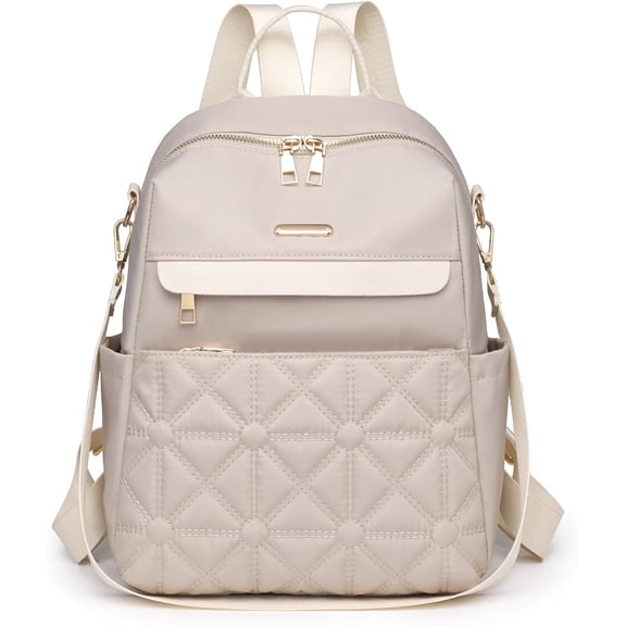 Nylon Backpack Purse for Women Fashion Multipurpose Handbag Ladies Shoulder Bags Quilted Casual Travel Backpack Brown