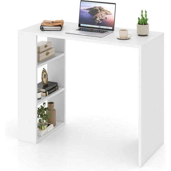 Giantex Small Computer Desk, 36 Inch Compact Home Office Desk with Storage Open Shelves & Anti-Tipping Kit, Makeup Vanity Table, Student Teen Study Writing Desk for Small Space, White