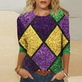 thumbnail image 4 of Gamivast Women Carnival Tops Plus Size 3/4 Sleeve Crewneck Blouses Cute Mask Graphic Drop Shoulder Dressy Shirts Holiday Mardi Gras Outfits 2026, 4 of 5