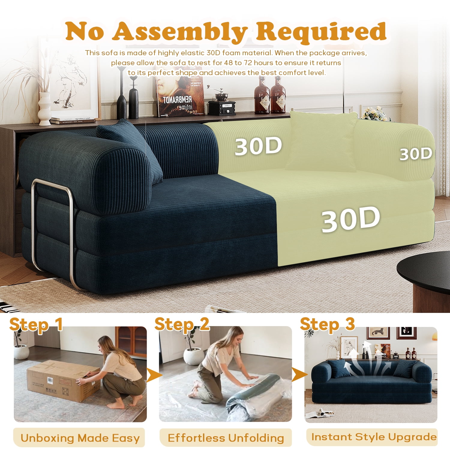 Eyisean 78.8" Corduroy Convertible Sofa Bed with Stainless Fixed-Shape Frame, 4-in-1 Boneless Loveseat with Pull-Out Bed, Lounge Futon Sofa Couch Floor Mattress for Living Room, No Assembly Required