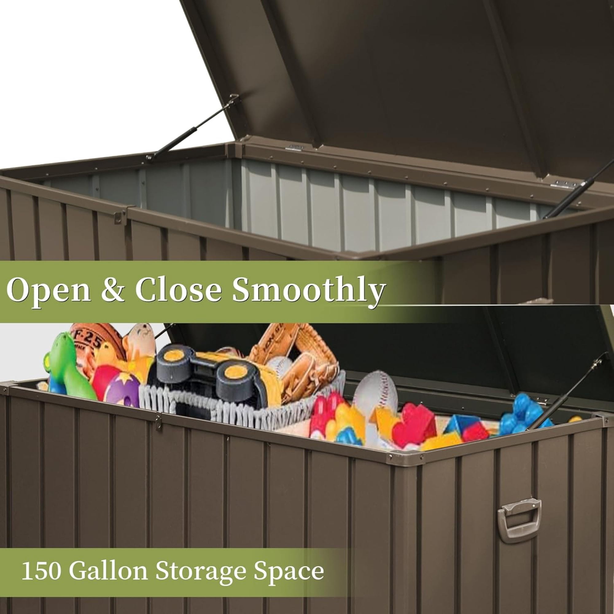 Leumius 150 Gallon Outdoor Storage Deck Box Waterproof, Large Patio Storage Bin with Lockable for Outside Cushions, Throw Pillows, Garden Tools (Dark Brown)