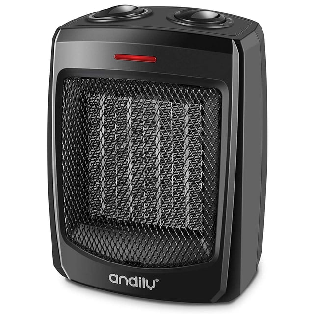 andily Calentador de espacio eléctrico para el hogar y la oficina, calentador pequeño de cerámica con termostato, 750 W/1500 W