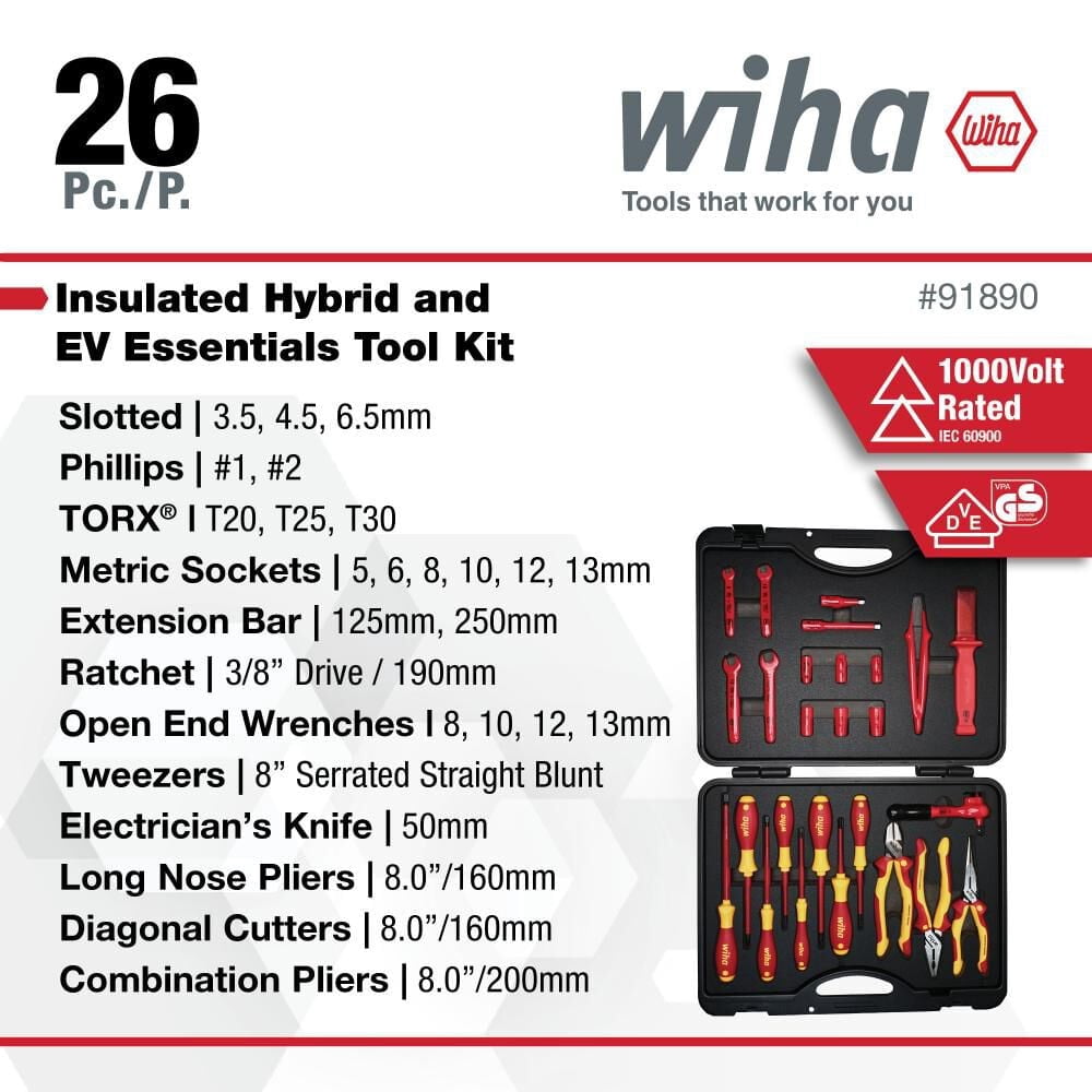 Wiha Tools 91890 Insulated Vde Hybrid EV 26 Piece Driver Screw