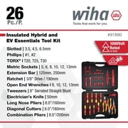 Wiha Tools Insulated 26 Piece Tool Set with Sockets, Ratchets, Extension Bars, Wrenches, Pliers, Cutters, Screwdrivers, Cable Stripping Knife, and Tweezers in 18.11 L x 14.56 W x 4.33 H Tool Case.