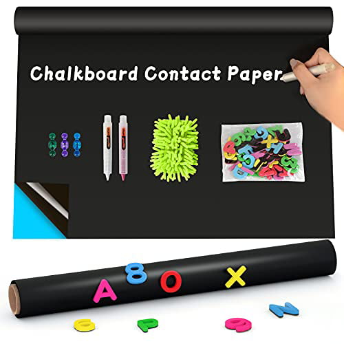 Removable Large Blackboard Vinyl Paper with 46 Magnetic Letters for Kids AkTop Magnetic Chalkboard Contact Paper for Wall 40 x 17.3 Black Self Adhesive Chalk Board Wallpaper Sticker