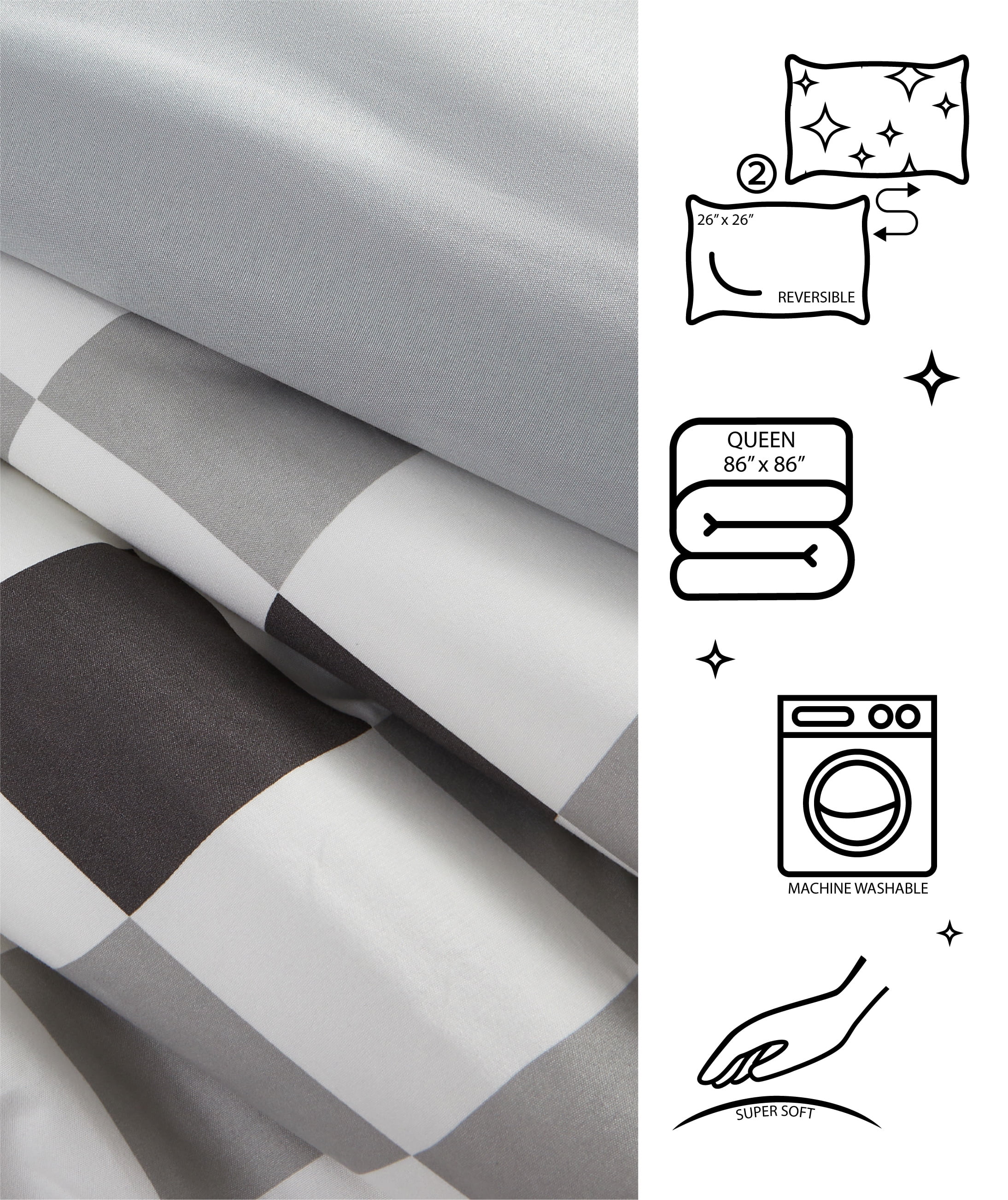 Urban Shop 3-Piece Grey Checkerboard Comforter, Queen