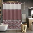 thumbnail image 5 of No Hook Boho Red Brown Flower Shower Curtain with Snap in Liner Set, Abstract Bohemia Pesley Floral Waterproof Fabric Bathroom Curtains with See Through Top Window, Hotel Style Modern 60 x 72 Inch, 5 of 9
