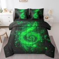 thumbnail image 1 of Musical Note 7 Pcs Comforter Set,Starry Green Sequins Print (Not Real) Chic Bedding Set,Neon Glitter Music Theme Romantic Bed Set(Comforter+Fitted+Flat Sheet+Pillowcases+Pillow Covers),King, 1 of 5