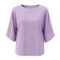 thumbnail image 3 of cocolona Striped Button Pullover Tops for Women 3/4 Sleeve Crew Neck Shirts Loose Casual Blouses, 3 of 6