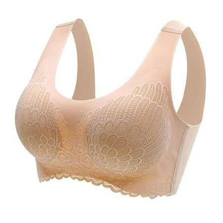 

HEVIRGO Wide Shoulder Straps Beauty Back Latex Pads Wire Free Women Bra Lace Stitching Push Up Sport Brassiere