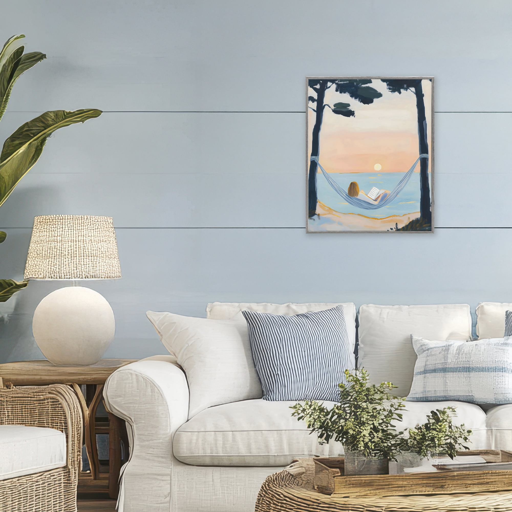 Stupell Industries Reading At Sunset in Hammock Gray Framed Giclee Art, design by The Prints Vibe