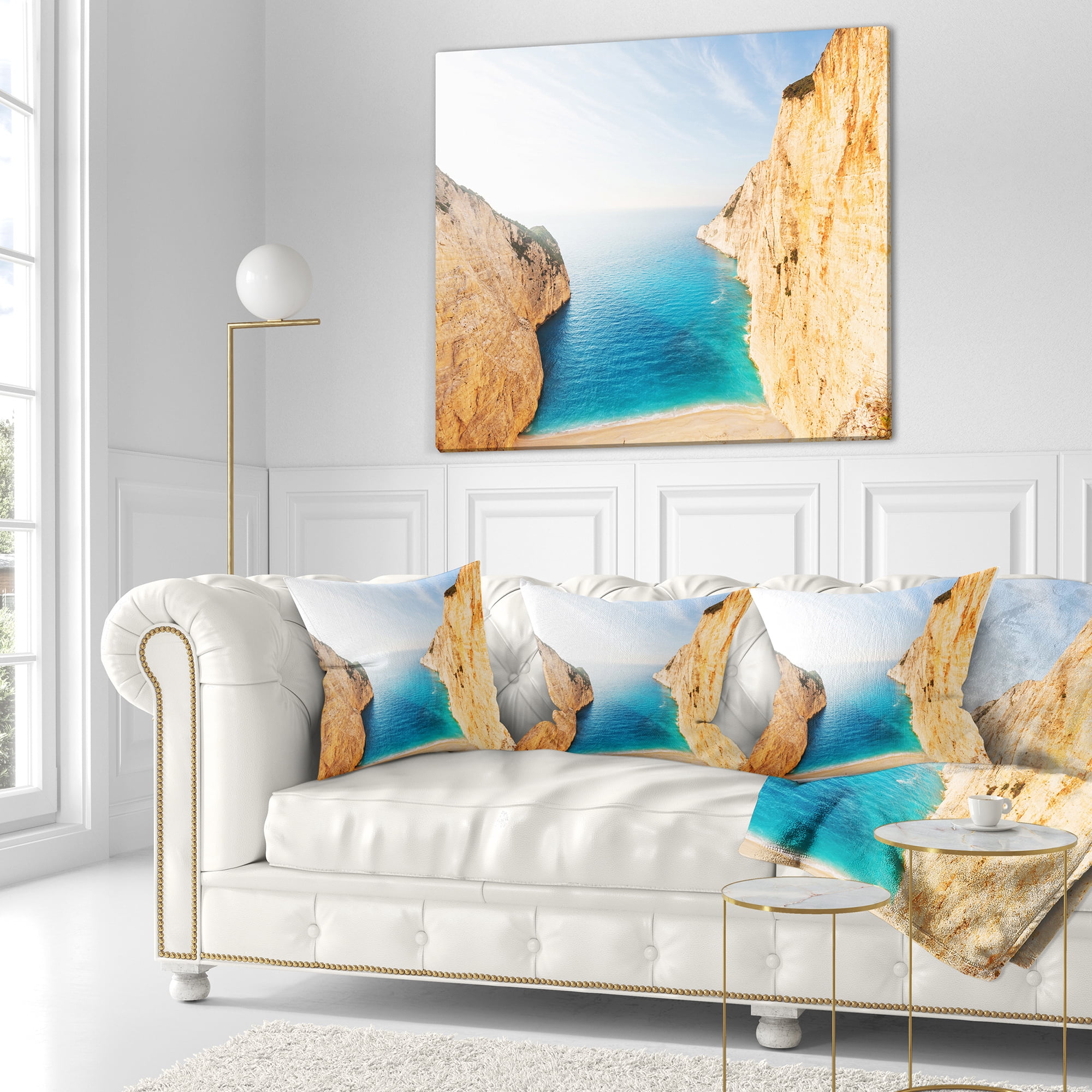 Designart Blue Sea in Between Big Rocks - Seashore Throw Pillow - 18x18