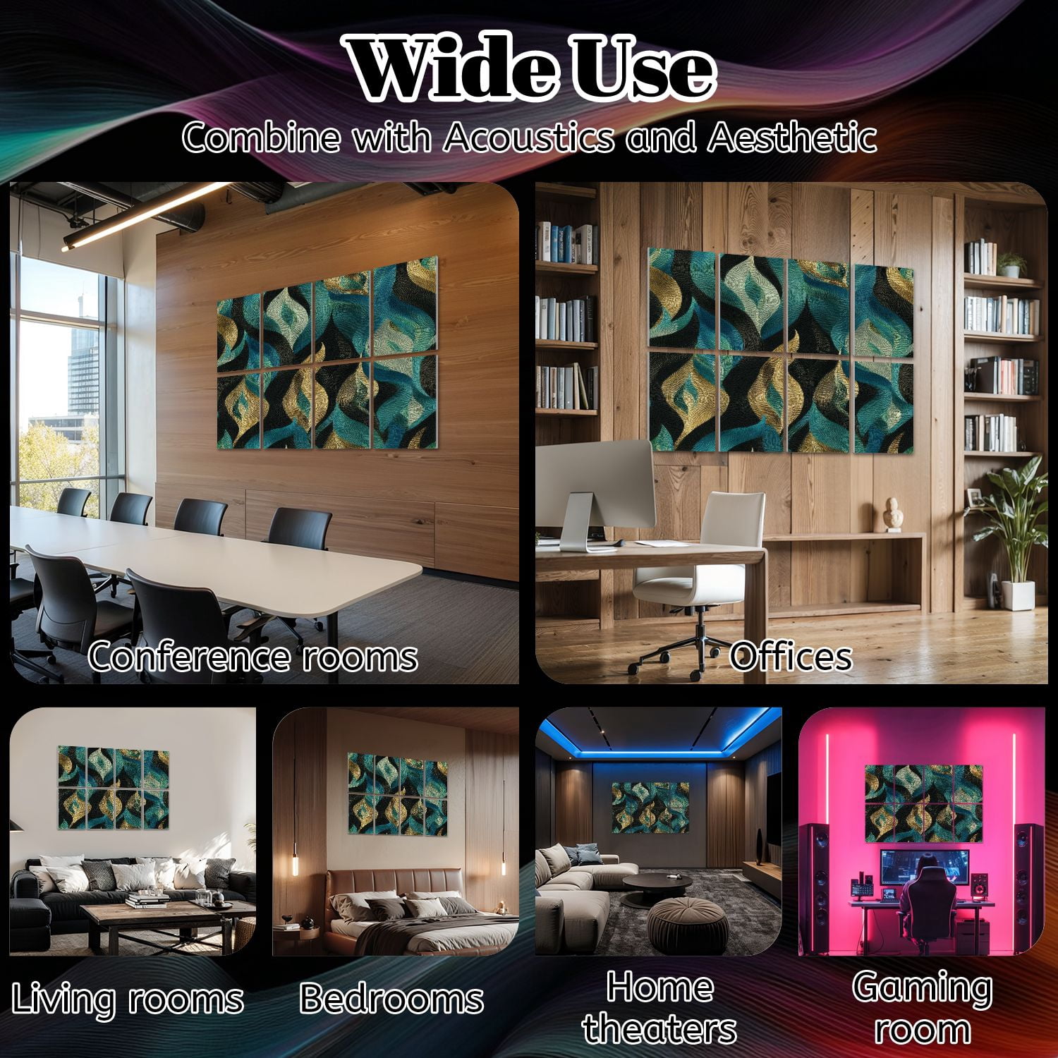 8 Pack Art Acoustic Panels Sound Absorbing Abstract Geometric Bold Lines Decorative Soundproof Wall Panels Self Adhesive for Nursery Game Room Bedroom 48"x32"