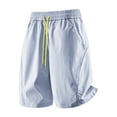 thumbnail image 3 of lcziwo Men Shorts with Pockets Summer Outdoor Elastic Waist Beach Shorts Hiking Fishing Casual Drawstring Dress Shorts Light Blue L, 3 of 6