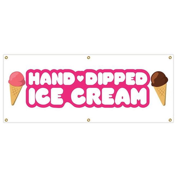 SignMission B-72 Hand Dipped Ice Cream 24 x 72 in. Hand Dipped Ice Cream & Heavy Duty 13 oz Vinyl Banner with Grommets Single Sided