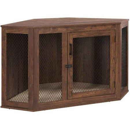 UniPaws UH5166 Large Corner Dog Crate  Walnut