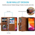 thumbnail image 3 of Wallet Case for iPhone 13 6.1 inch, Retro Matte 9 Card Holder Slots Zipper Pocket Case PU Leather Magnetic Closure Kickstand with Wrist Strap Folio Flip Case - Brown, 3 of 15